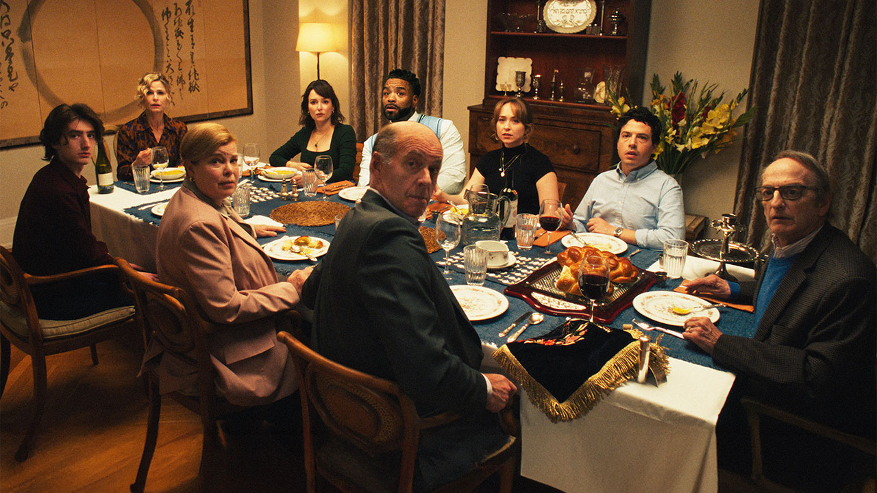 Family at a Shabbat dinner table