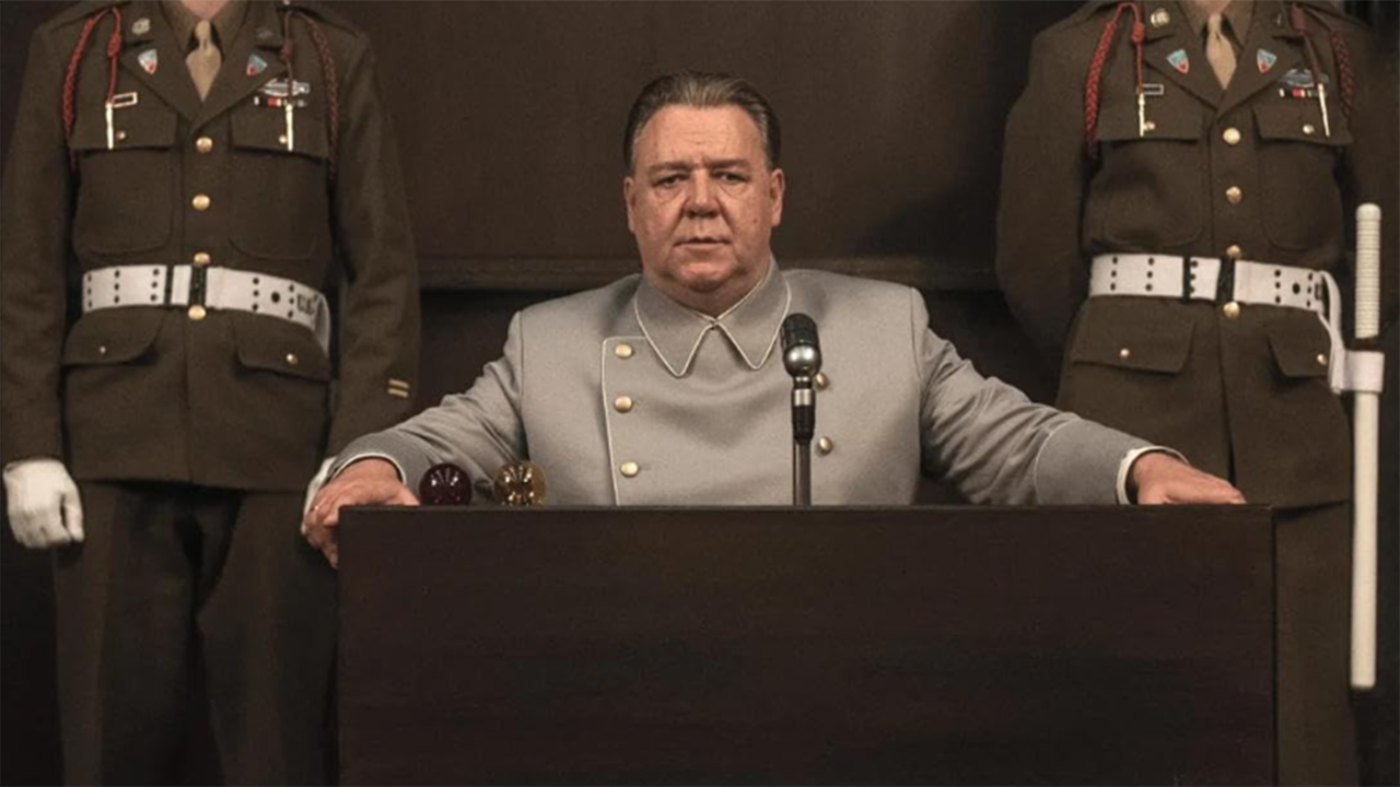 German Nazi leader at podium with gray uniform