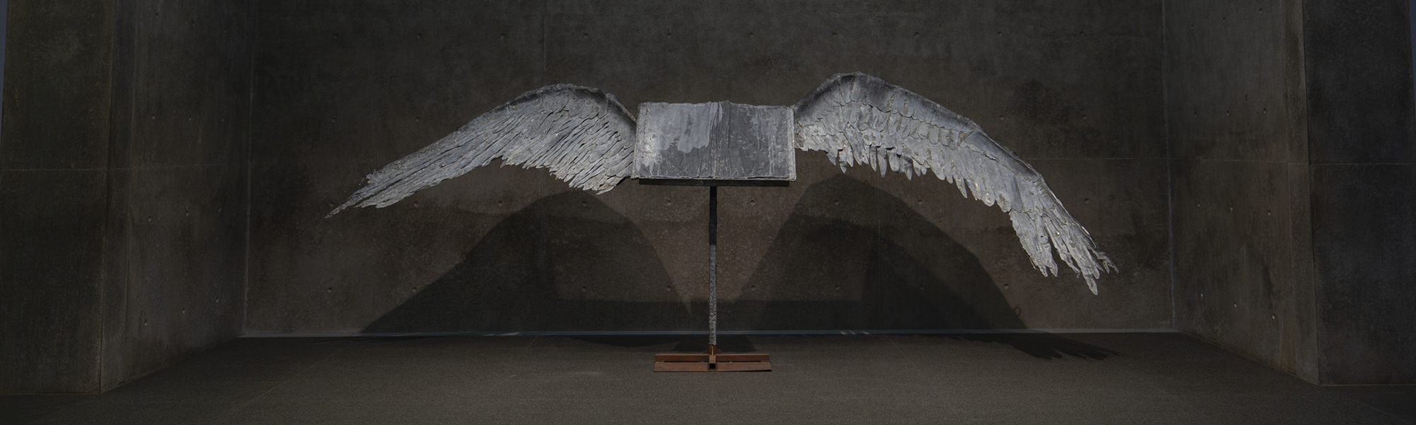 Large Metal Sculpture of Book with Wings