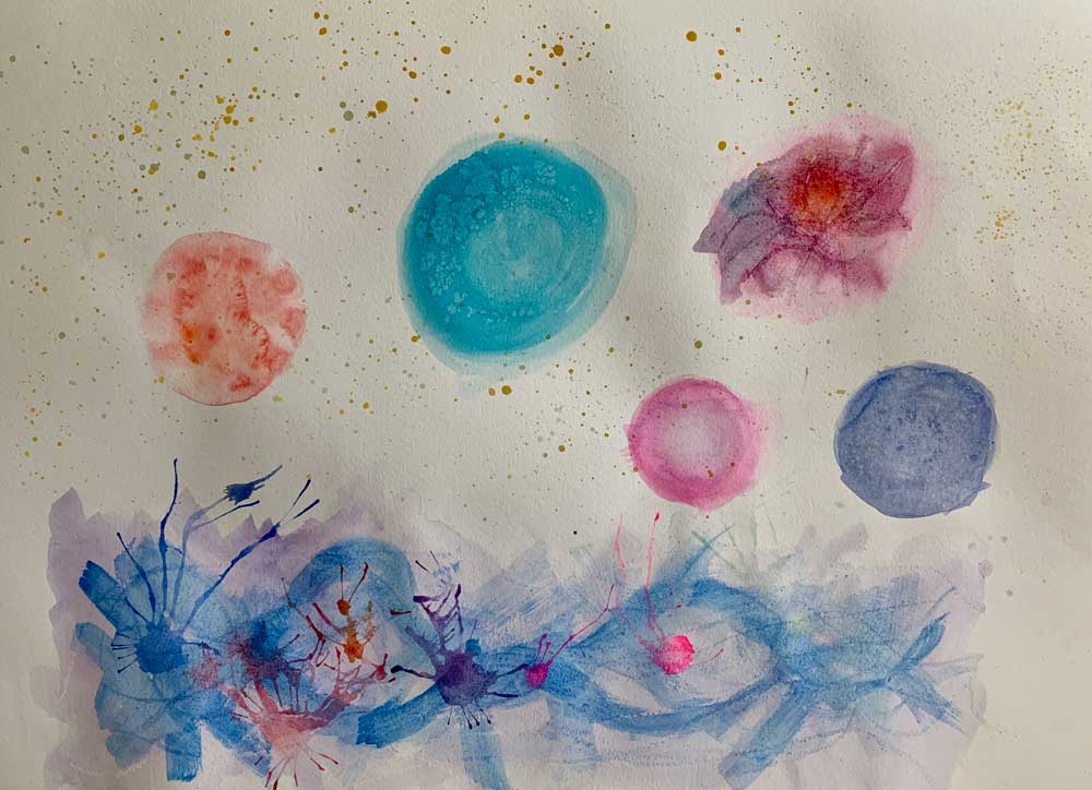 Abstract_Artwork_Circles_in_shades_of_blue_over_wave_like_shapes_ARTCAMP2020_artwork